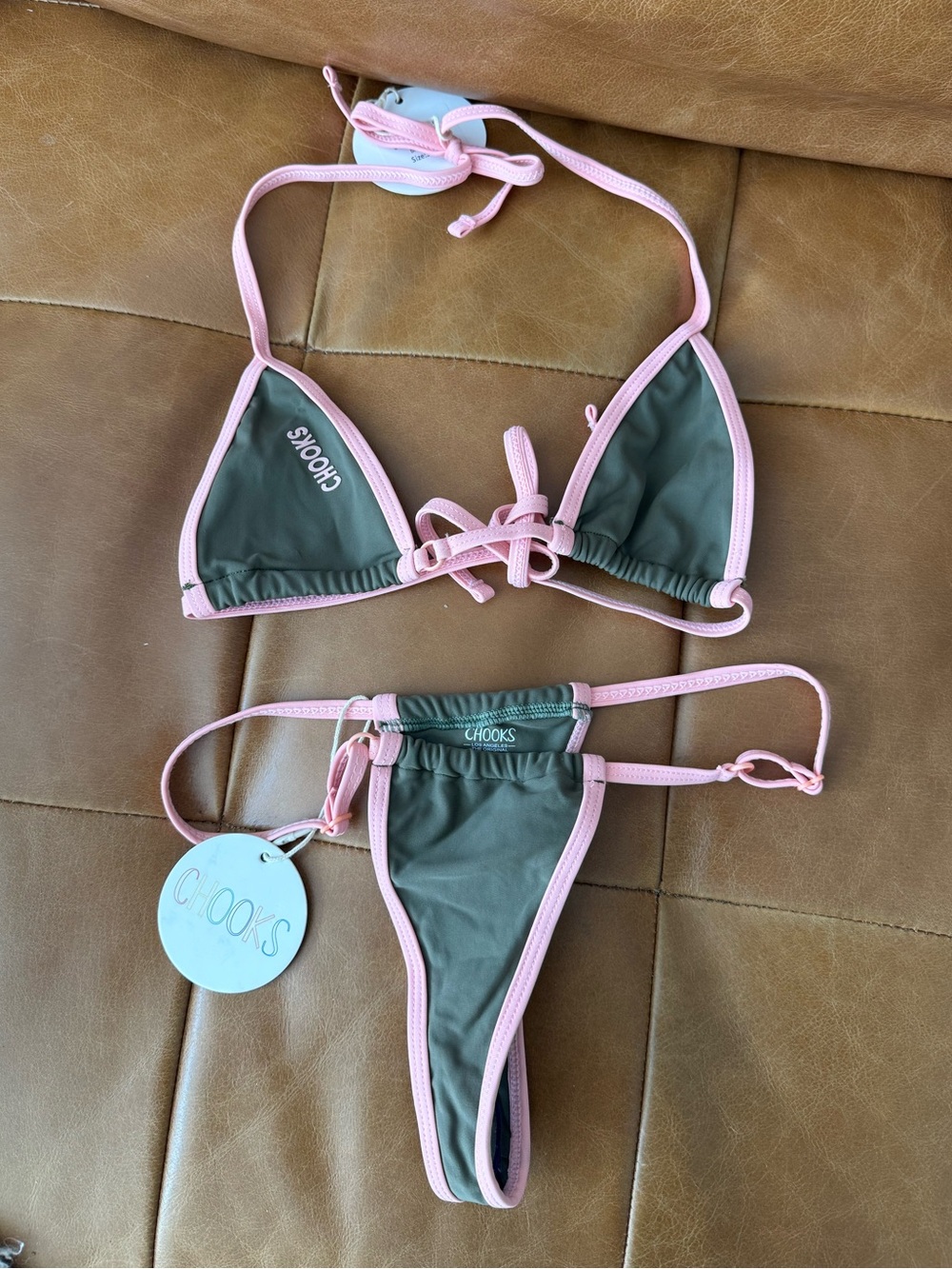 Chooks Green and Pink Bikini Set